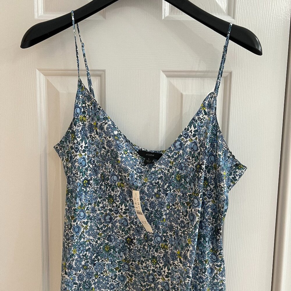 NWT J.Crew Silk Camisole in Blue Floral - Size Large
